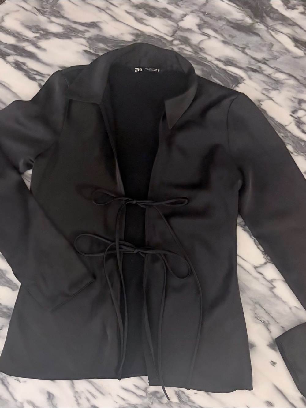 Zara Black Tie-Front Blouse